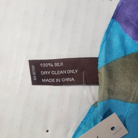 Adrienne Vittadini 100% Silk Blue Pink Purple Green Floral Scarf Wrap - Picture 6 of 6